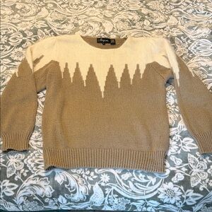Vintage Beige and Cream Geometric Crewneck Sweater - Women's